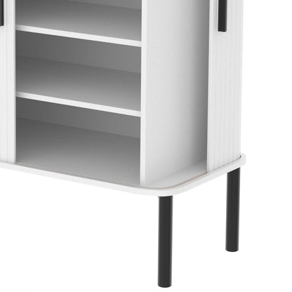 Shoe Cabinet Adjustable Shelves Side Cubbies Tambour Door, White