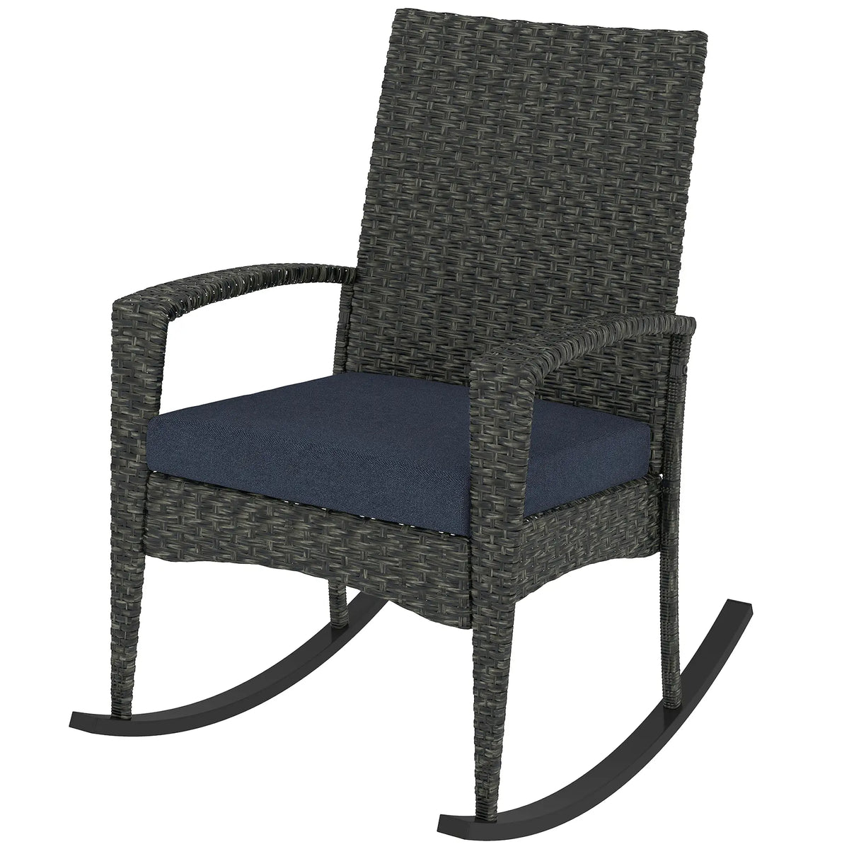 Outdoor Rocking Chair, Patio Wicker Chair, Removable Cushion, Navy Blue Outdoor Rocking Chairs Grey, Navy Blue at Gallery Canada