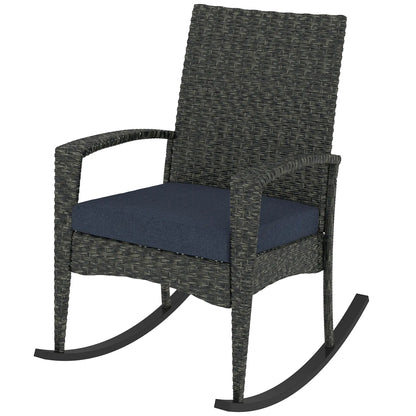 Outdoor Rocking Chair, Patio Wicker Chair, Removable Cushion, Navy Blue Outdoor Rocking Chairs Grey, Navy Blue at Gallery Canada