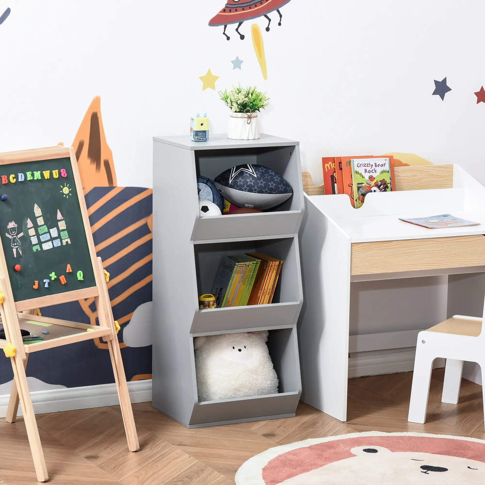 Kids Storage Cabinet, 3 Shelves, Anti-Toppling, Toy Organizer, Bookcase, Grey Baby & Kids Storage at Gallery Canada