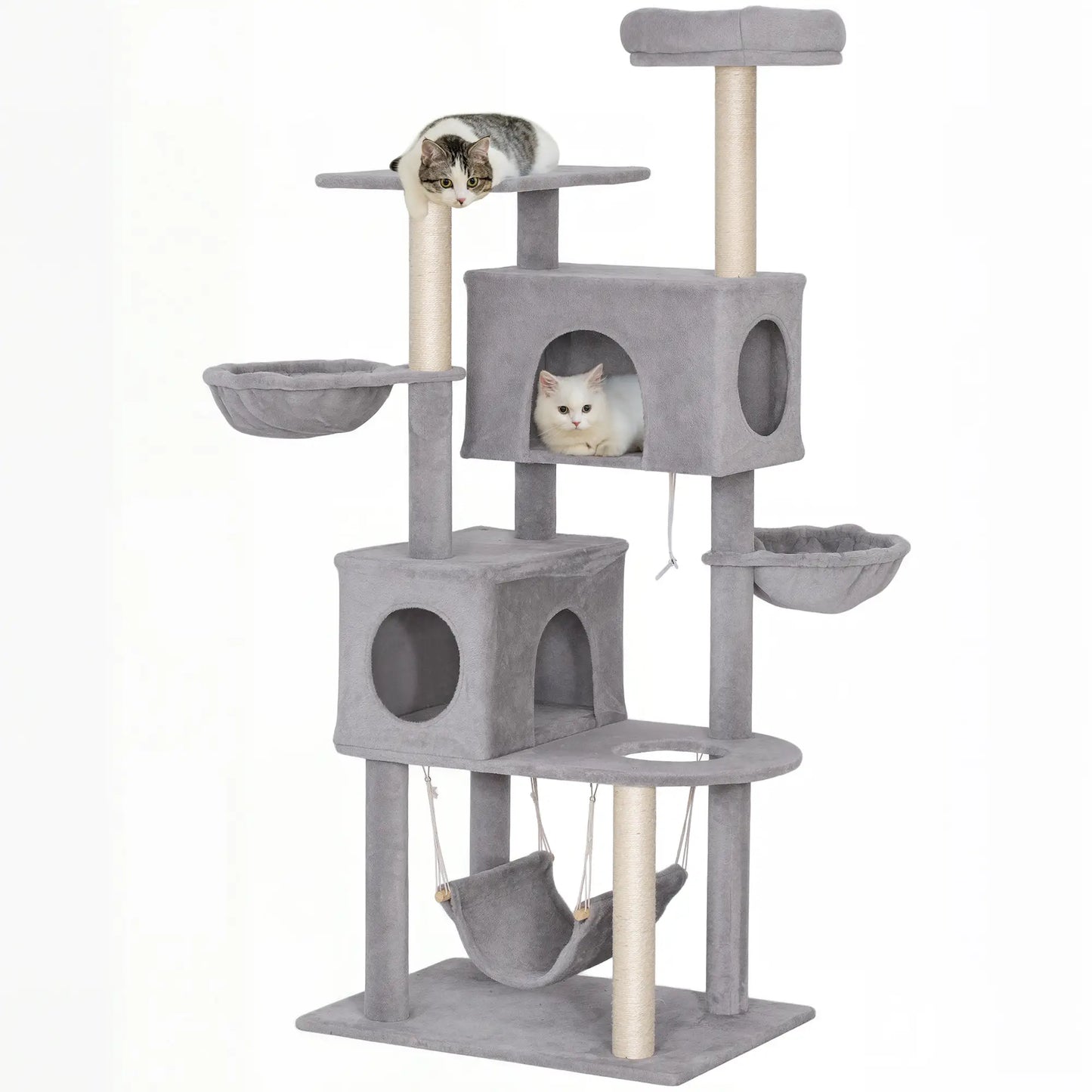 66 Inch Cat Tree with 2 Door Condos, 3 Hammocks, Perch, Scratching Posts, Light Grey Cat Trees at Gallery Canada