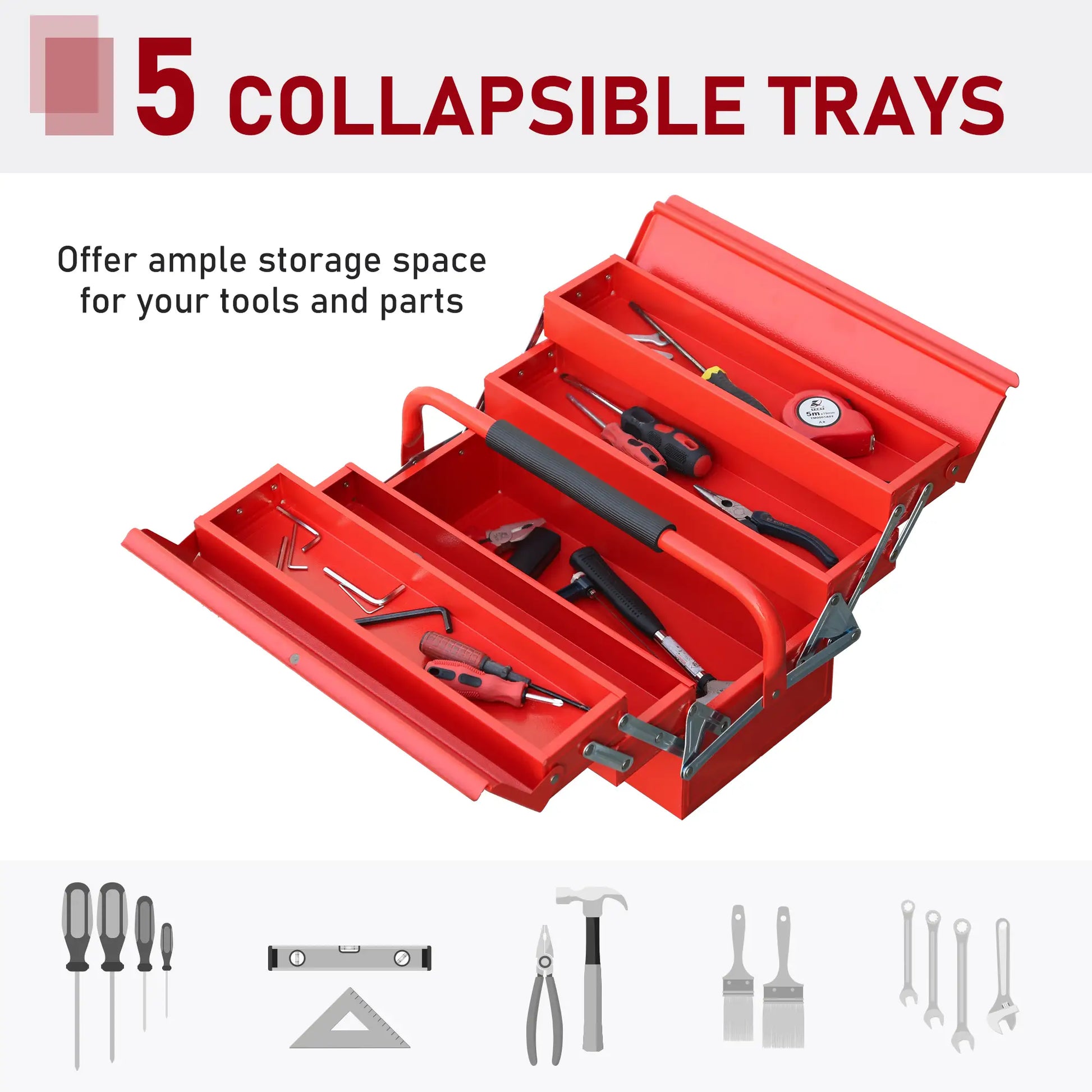 18 Inches Metal Tool Box, 5-Tray Cantilever Steel Chest, Red Tool Organizers at Gallery Canada