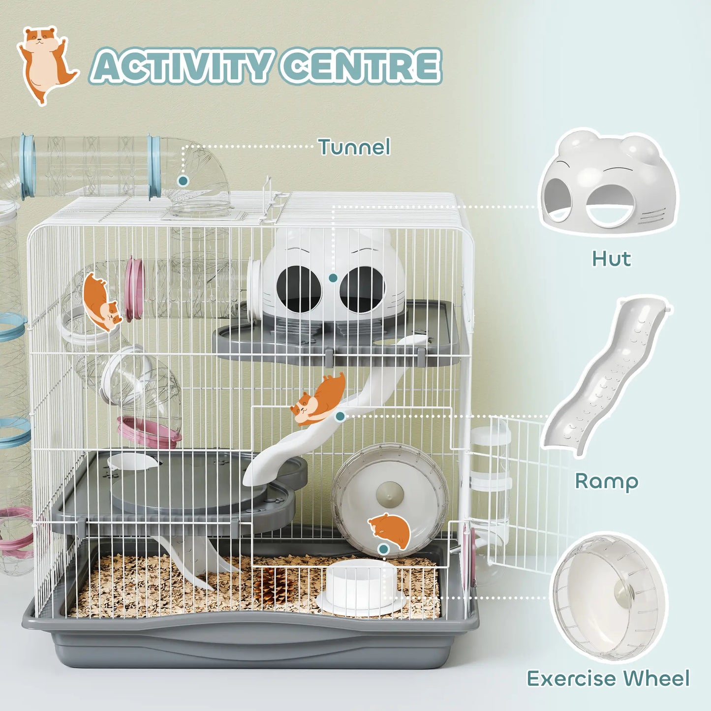 3-Tier Hamster Cage With Exercise Wheels, Grey Hamster Cages at Gallery Canada