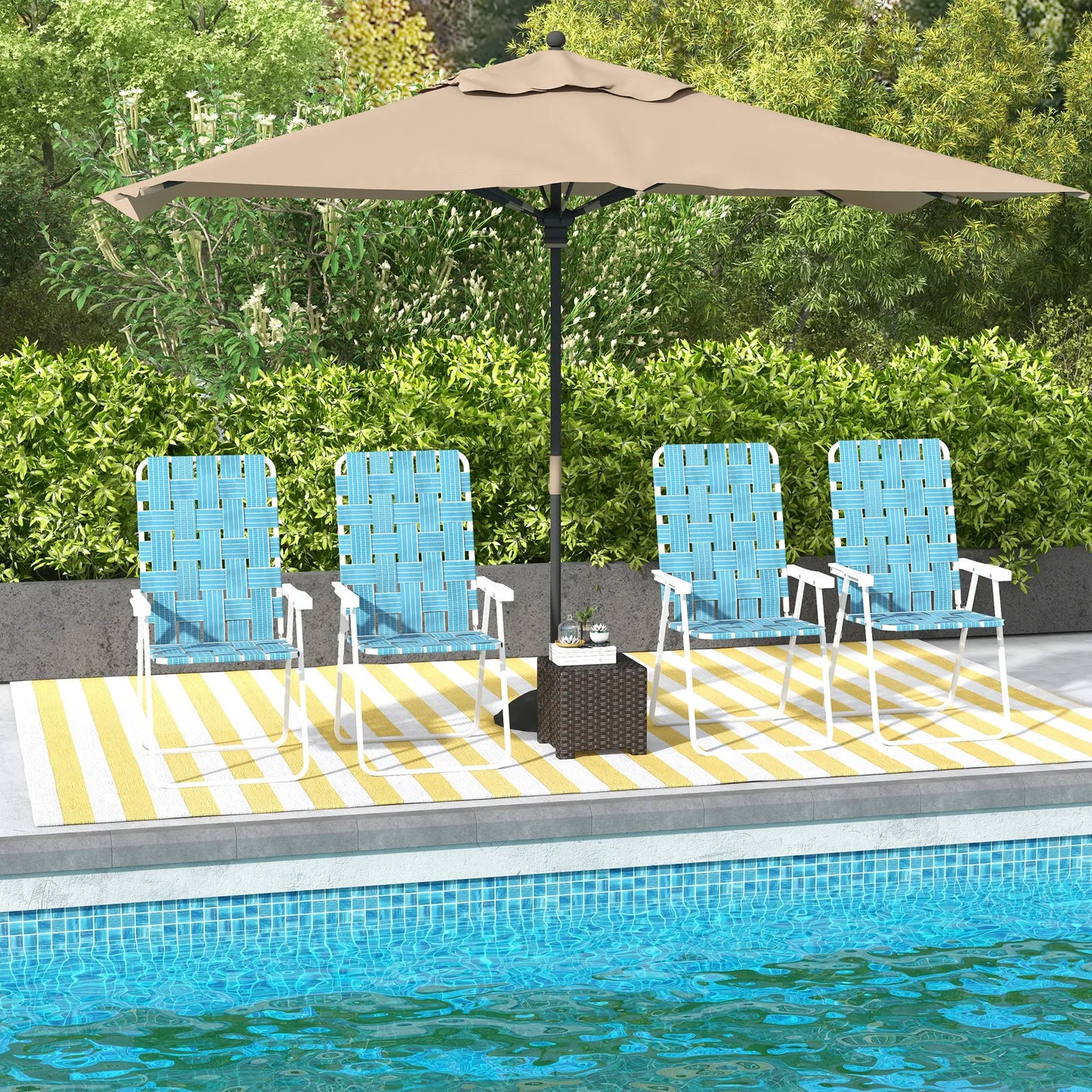 Set of 4 Folding Patio Chairs, Portable with Armrests, Blue Patio Chairs at Gallery Canada
