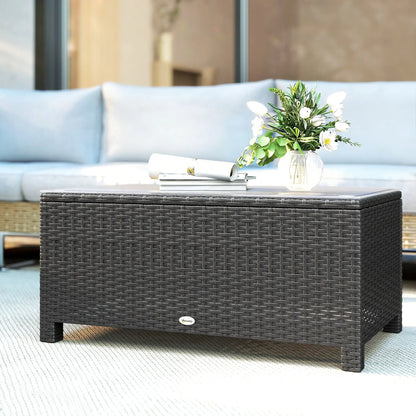 PE Wicker Outdoor Coffee Table, Glass Top, Dark Grey Patio Dining Tables at Gallery Canada
