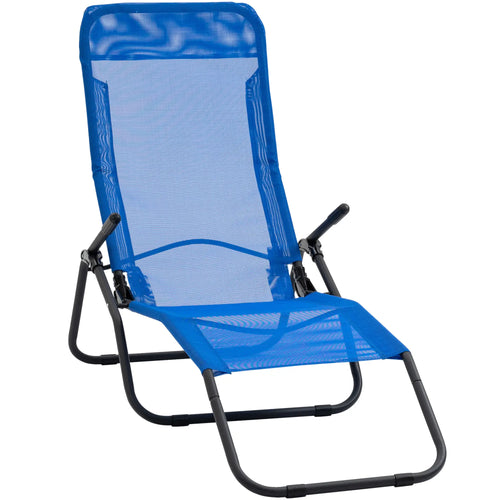 Foldable Patio Lounge Chair, Outdoor Beach Lounger, Breathable Mesh, Zero Gravity, Reclining, Blue