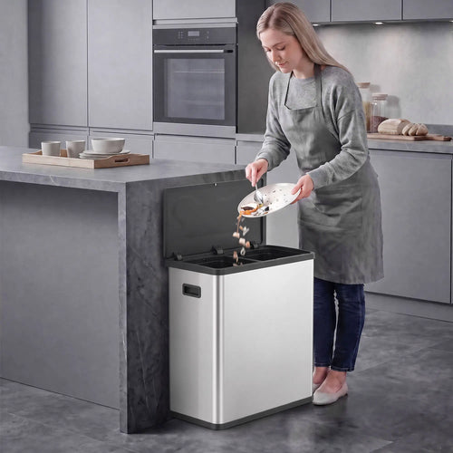 Automatic Trash Can, 15.8Gal, 60L Dual Compartment, Silver