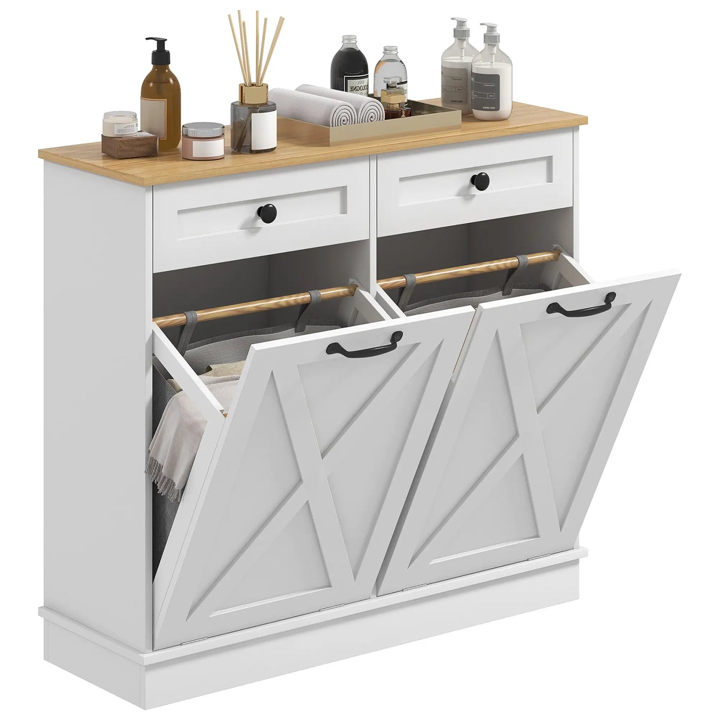 Tilt Out Laundry Cabinet, Bathroom Storage, 2 Baskets, 2 Drawers, White Bathroom Cabinets at Gallery Canada