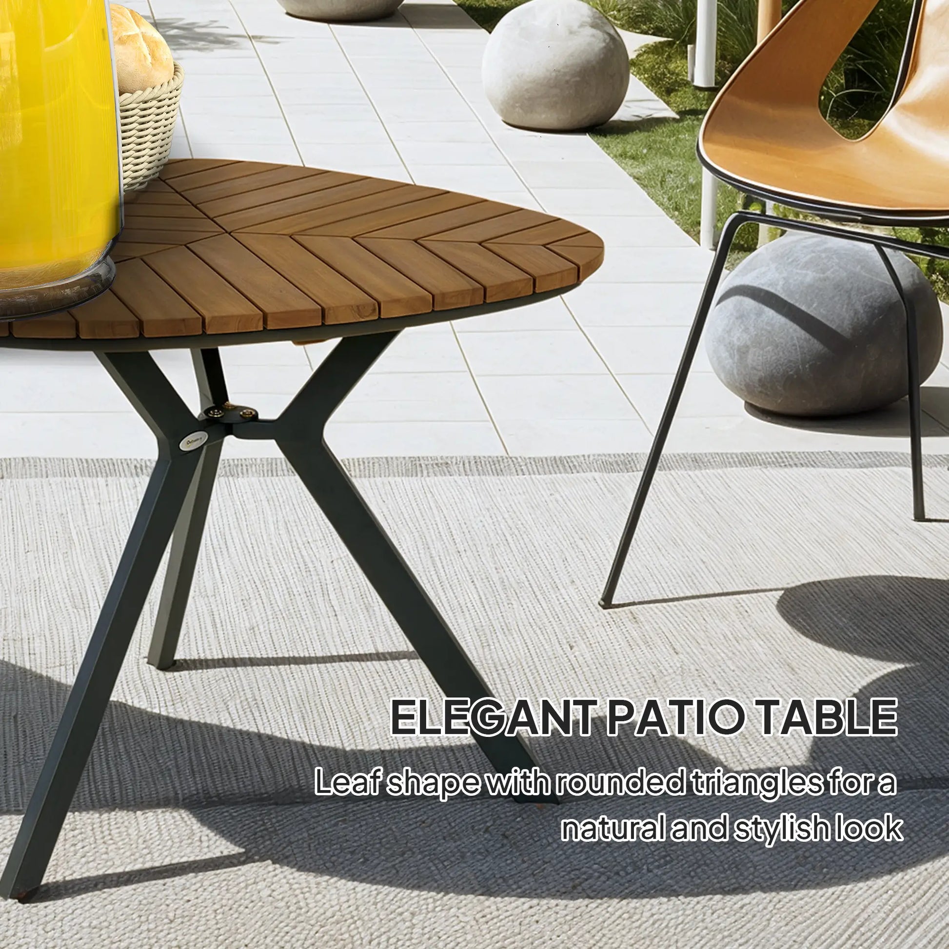 35.4" Outdoor Dining Table, Slatted Acacia Wood Top, Steel Legs Patio Dinning Tables at Gallery Canada