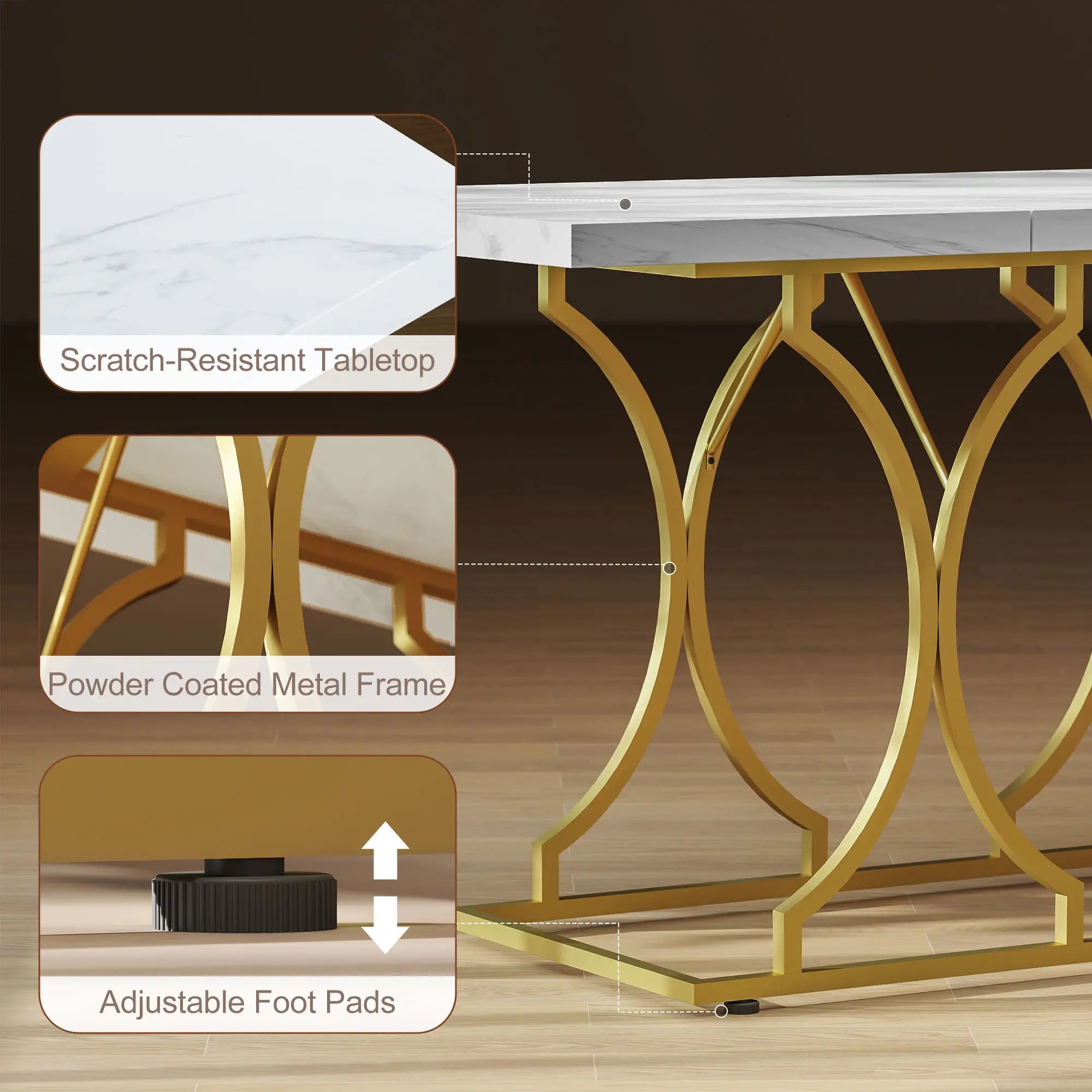 59-Inch Dining Table for 6, Modern Marble-Pattern, White Dining Tables at Gallery Canada