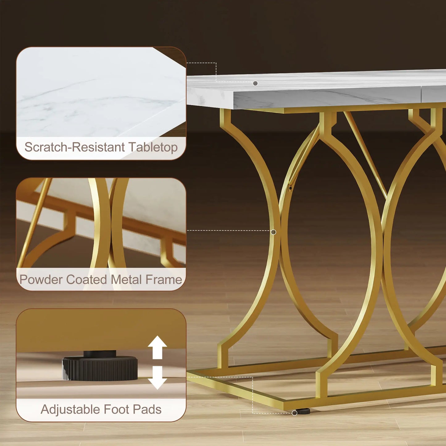 59-Inch Dining Table for 6, Modern Marble-Pattern, White Dining Tables at Gallery Canada