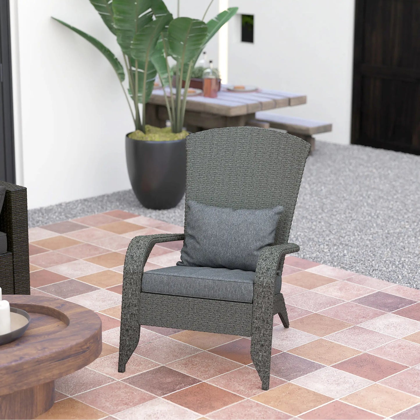 Wicker Adirondack Chair, PE Rattan Outdoor Fire Pit Chair, Heather Grey Patio Chairs at Gallery Canada