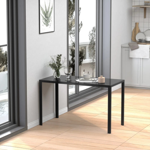 Rectangular Kitchen Table for 4, Tempered Glass Tabletop, Black