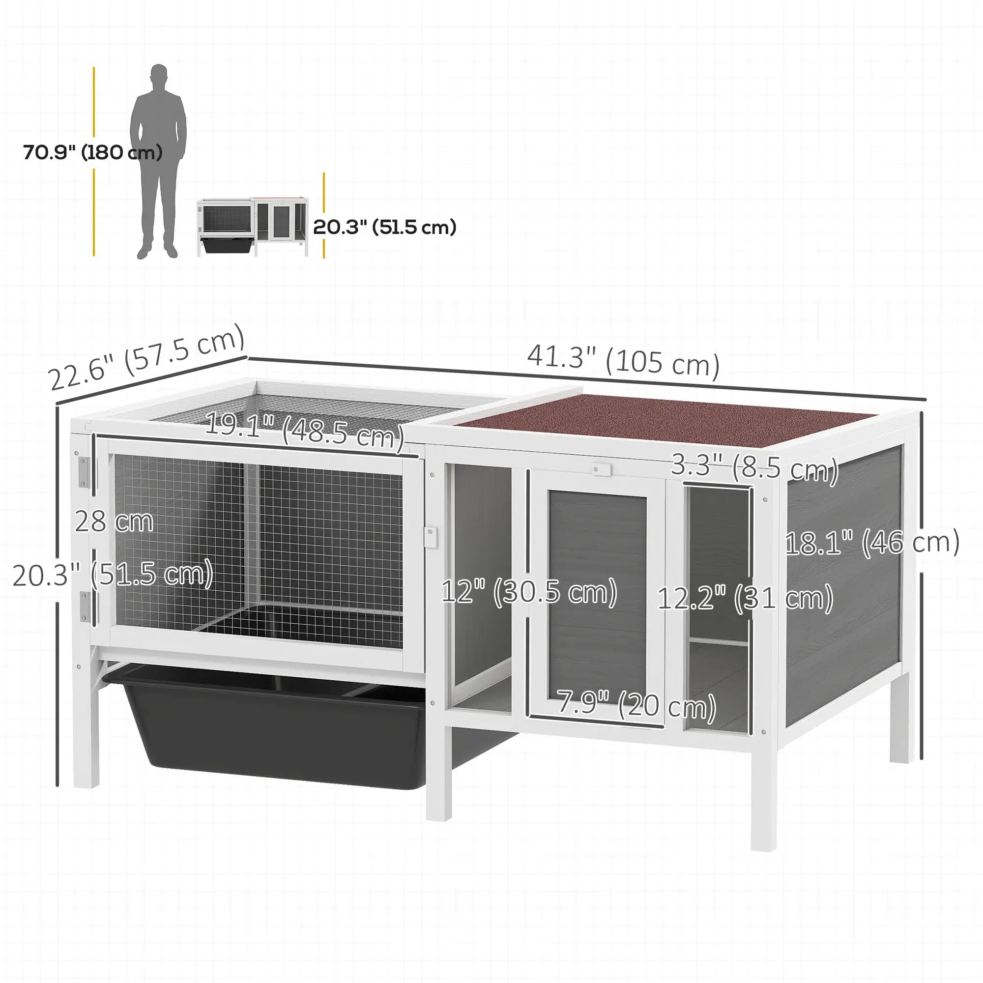 Wooden Rabbit Hutch With Run, Openable Top, Pull Out Tray, Ramp, Water-Resistant Roof, Grey Rabbit Hutch at Gallery Canada