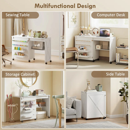 Sewing Machine Table on Wheels, Folding Craft Table with Storage, White Storage Cabinets at Gallery Canada