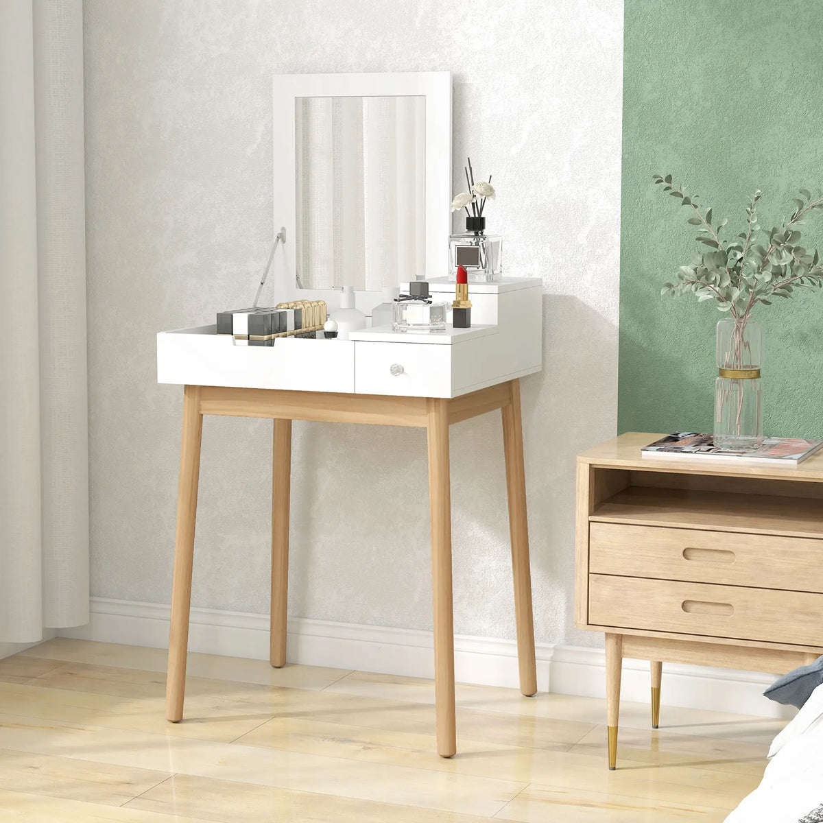 Modern Makeup Vanity Table, Flip-Up Mirror, 2 Drawers, White Dressing & Vanity Tables at Gallery Canada