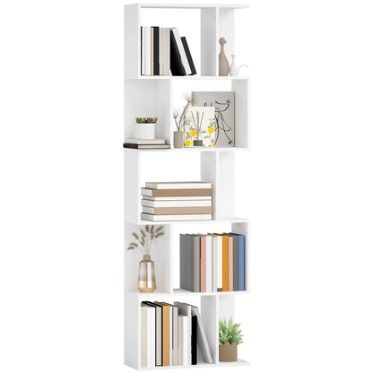 5-Tier Geometric Bookshelf, S Shaped Bookcase, White Display Bookshelves White at Gallery Canada