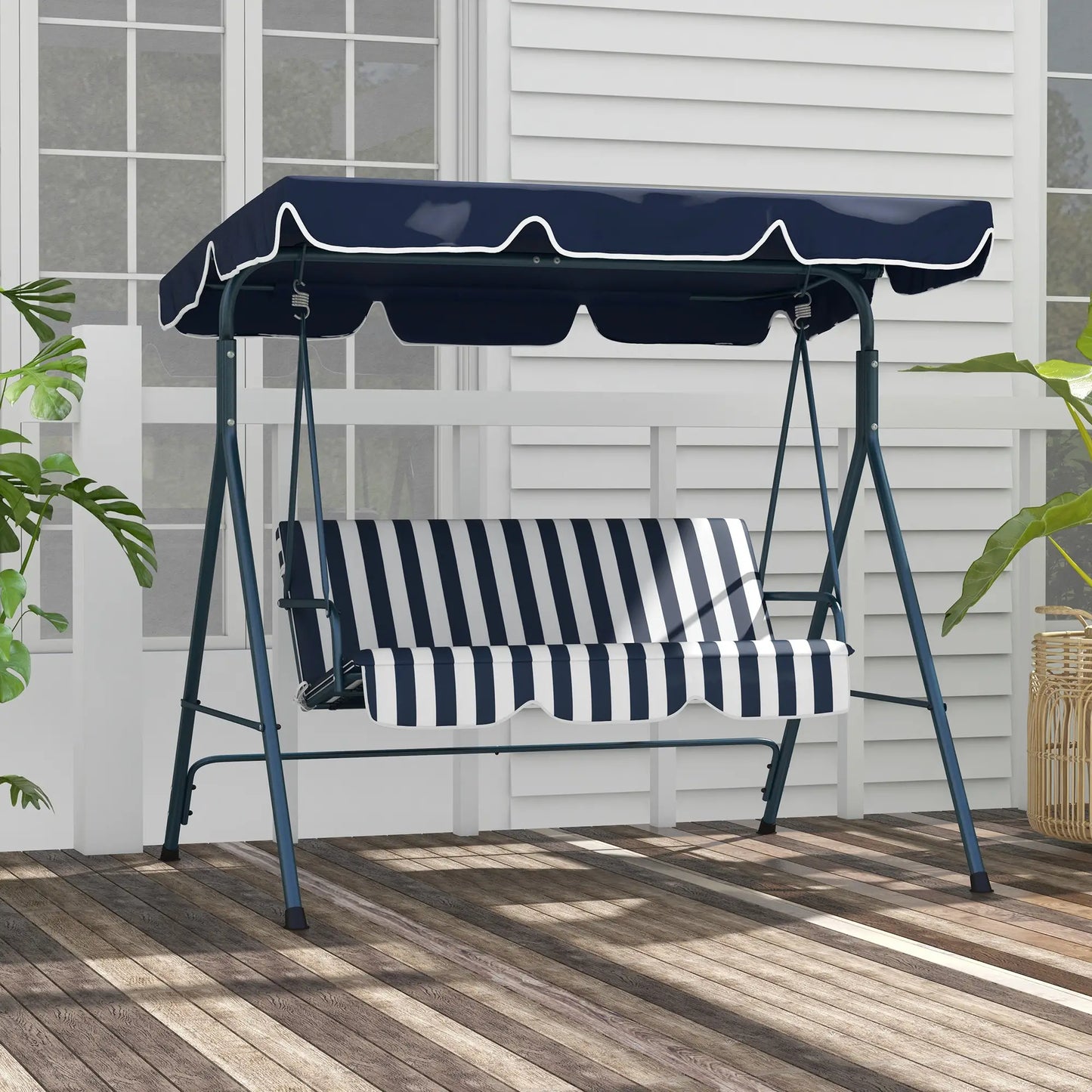 3-Seater Outdoor Porch Swing, Adjustable Canopy, and White, Blue Patio Swings with Stand at Gallery Canada
