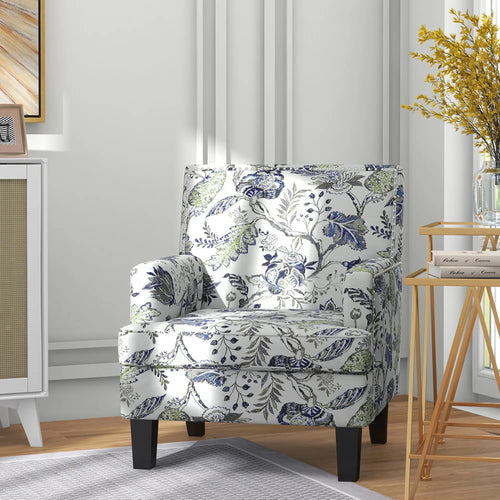 Upholstered Armchair, Mid-Century Accent Chair, Floral Pattern, Nailhead Trim, Multicolour