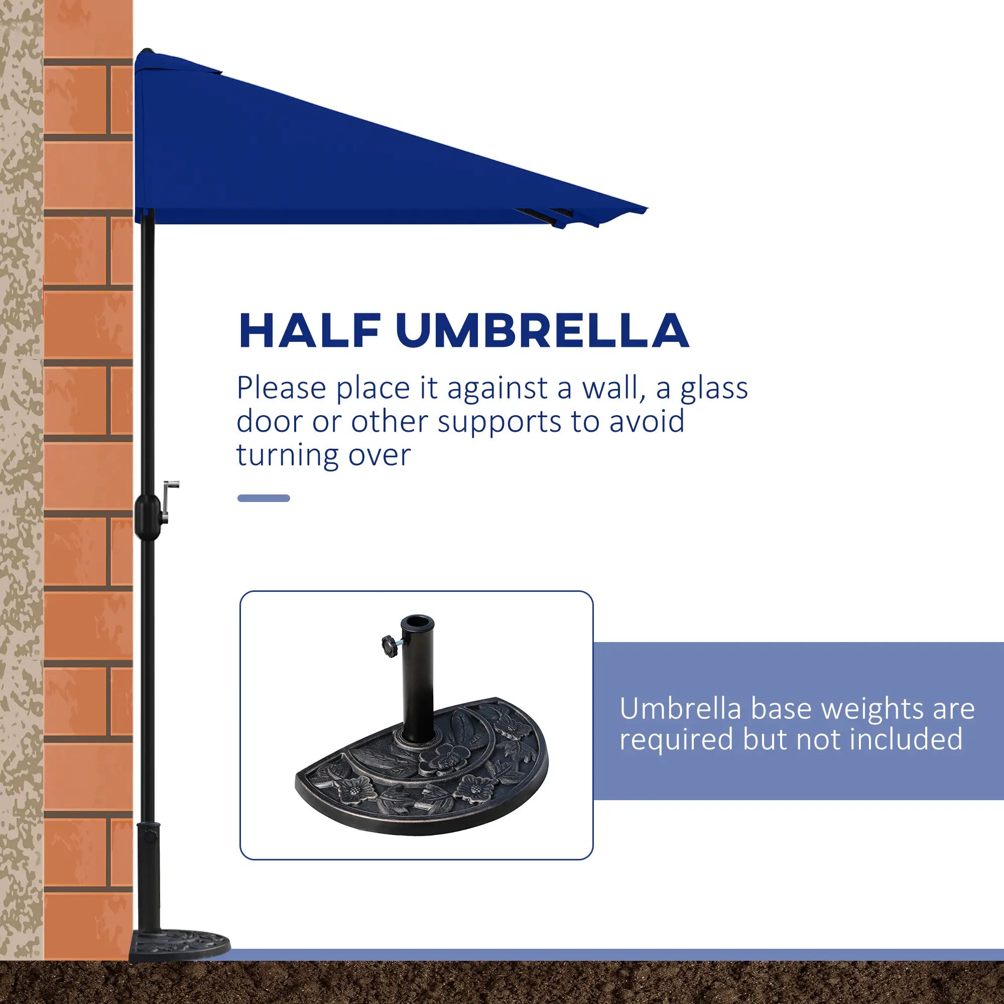 8ft Half Round Umbrella, Outdoor Balcony Parasol, Garden Sun Shade Half Round Umbrellas at Gallery Canada