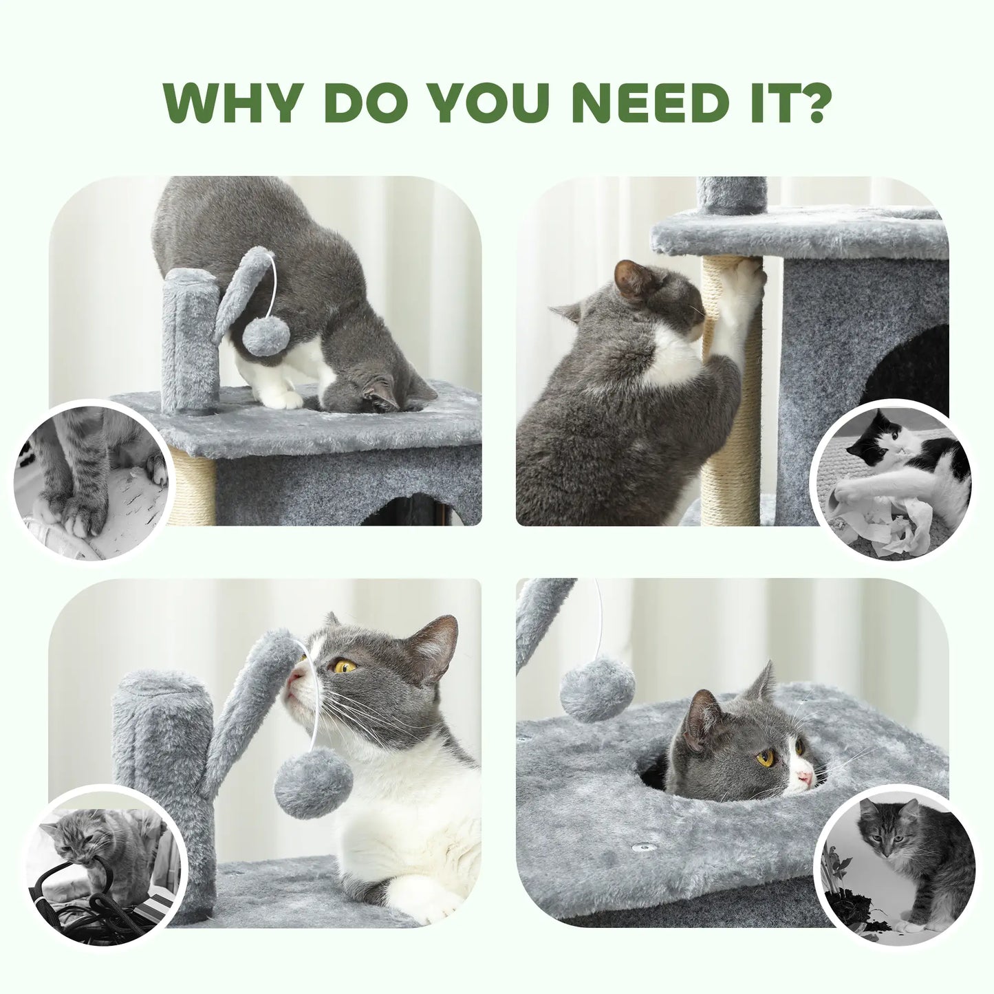 31.5" Cat Tree, Multi-Level Tower with 2 Condos, Soft Plush Perches, Grey Cat Trees at Gallery Canada