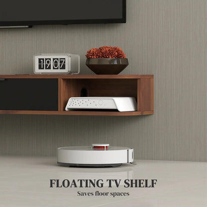 47 Inch Floating TV Stand, Wall Mounted Media Console, Flip Drawer, 2 Open Shelves, Walnut TV Stands at Gallery Canada