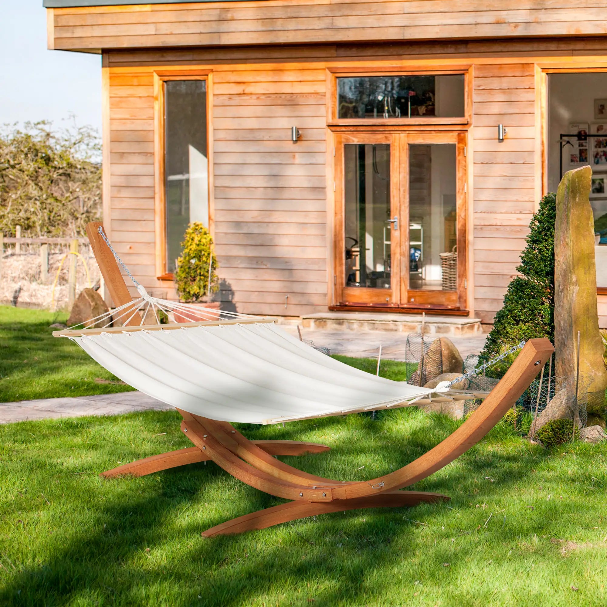 13' Patio Hammock With Stand, Outdoor Wooden Bed, Camping, White Hammocks with Stand at Gallery Canada