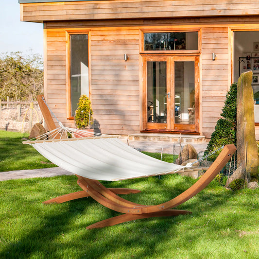 13' Patio Hammock With Stand, Outdoor Wooden Bed, Camping, White Hammocks with Stand Teak, White at Gallery Canada
