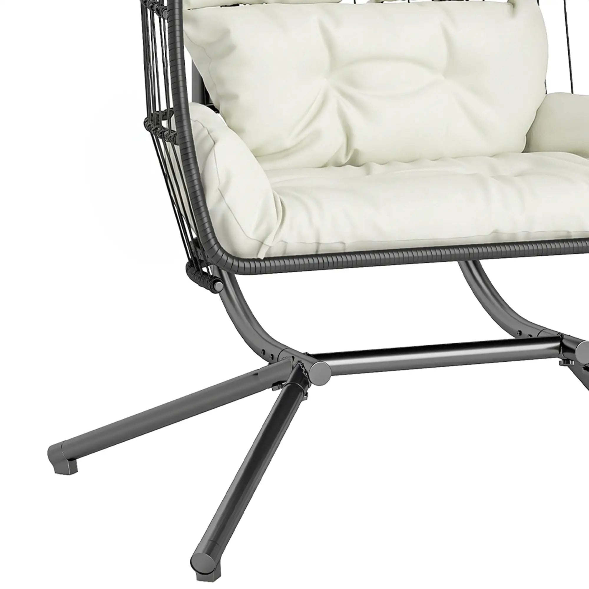 Double Wicker Egg Swing Chair, Foldable with Stand, UV Resistant Cushion, Cream White Patio Swings with Stand at Gallery Canada