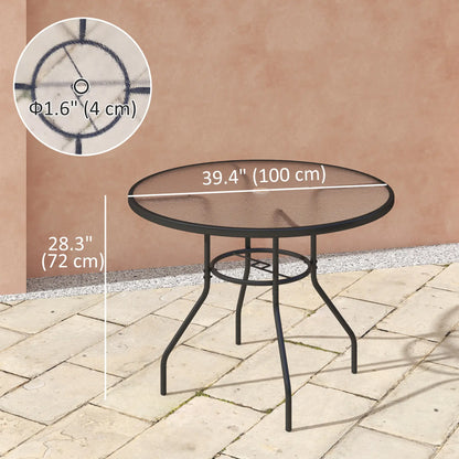 39.4" Round Outdoor Dining Table, Glass Top, Steel Frame, Garden Patio Patio Dining Tables at Gallery Canada