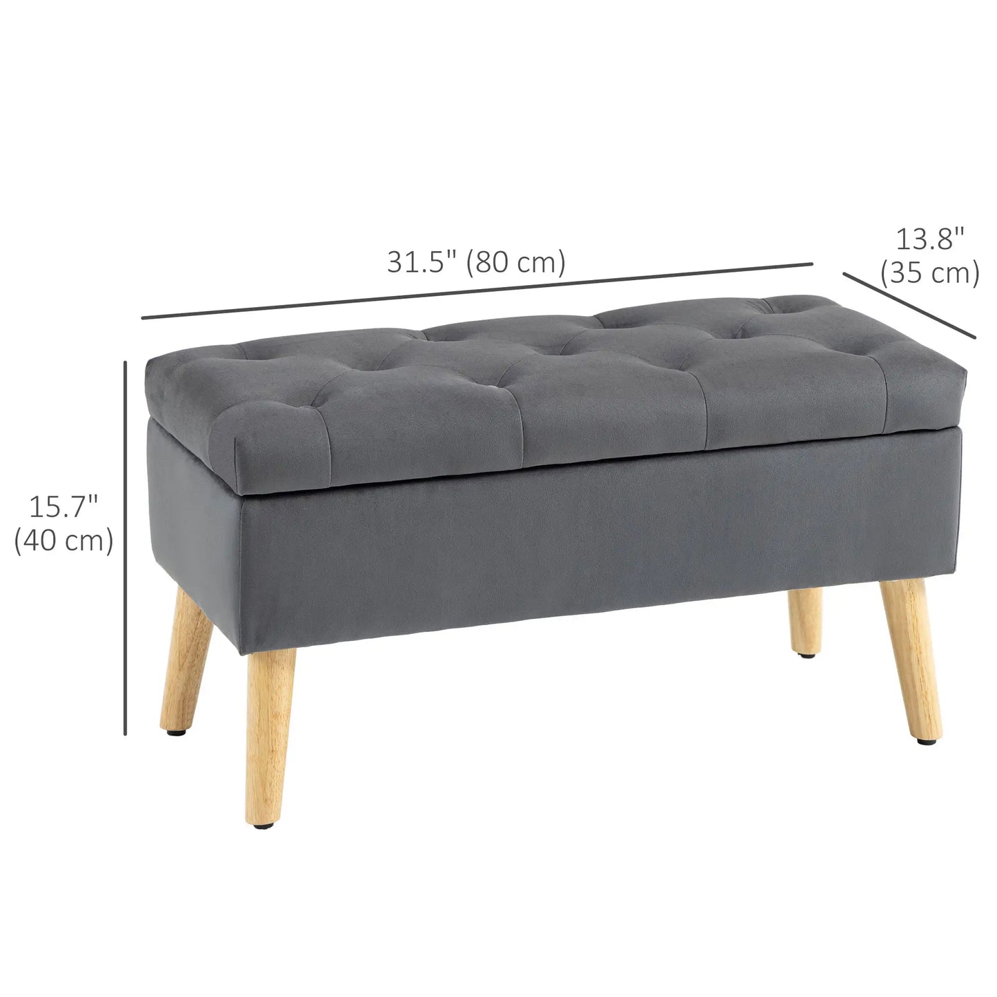 Velvet Storage Ottoman with Lid, Wood Legs, Charcoal Grey Storage Ottomans & Benches at Gallery Canada