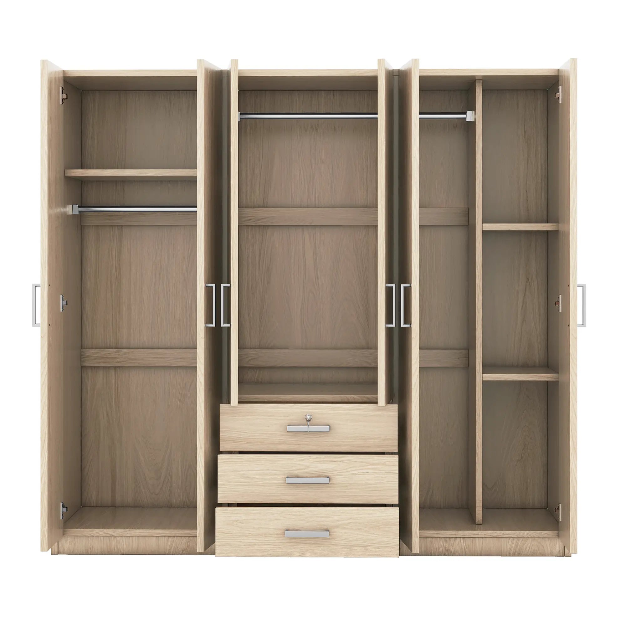 Wooden Wardrobe, 3 Drawers, MDF, Silver Handles, 71
