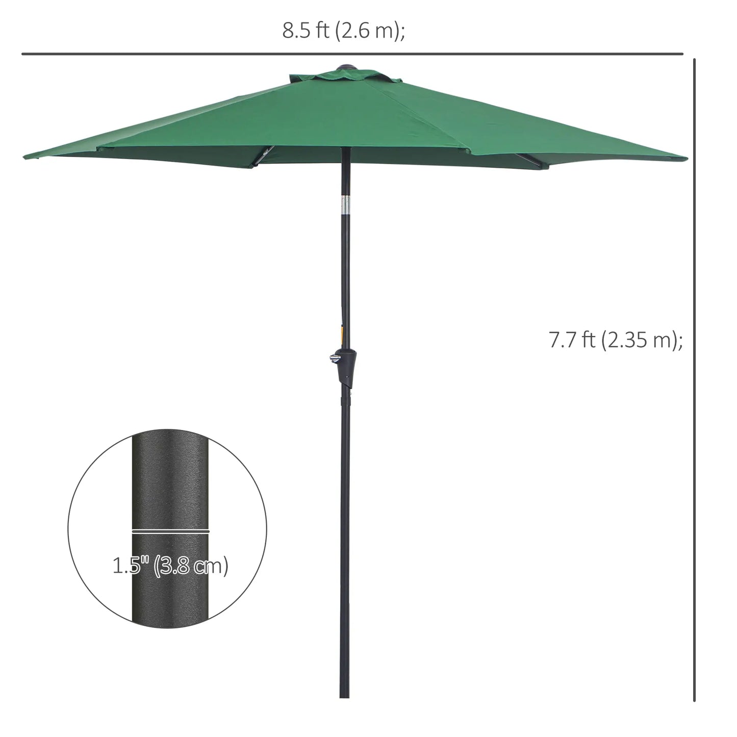 8.5FT Round Garden Parasol, 6 Ribs, Tilt Canopy, Crank Handle, Green Sun Umbrellas at Gallery Canada