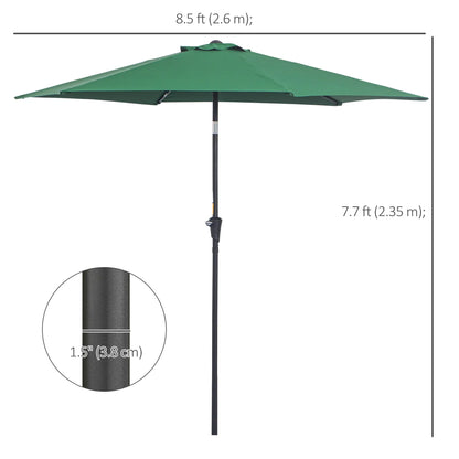 8.5FT Round Garden Parasol, 6 Ribs, Tilt Canopy, Crank Handle, Green Sun Umbrellas at Gallery Canada