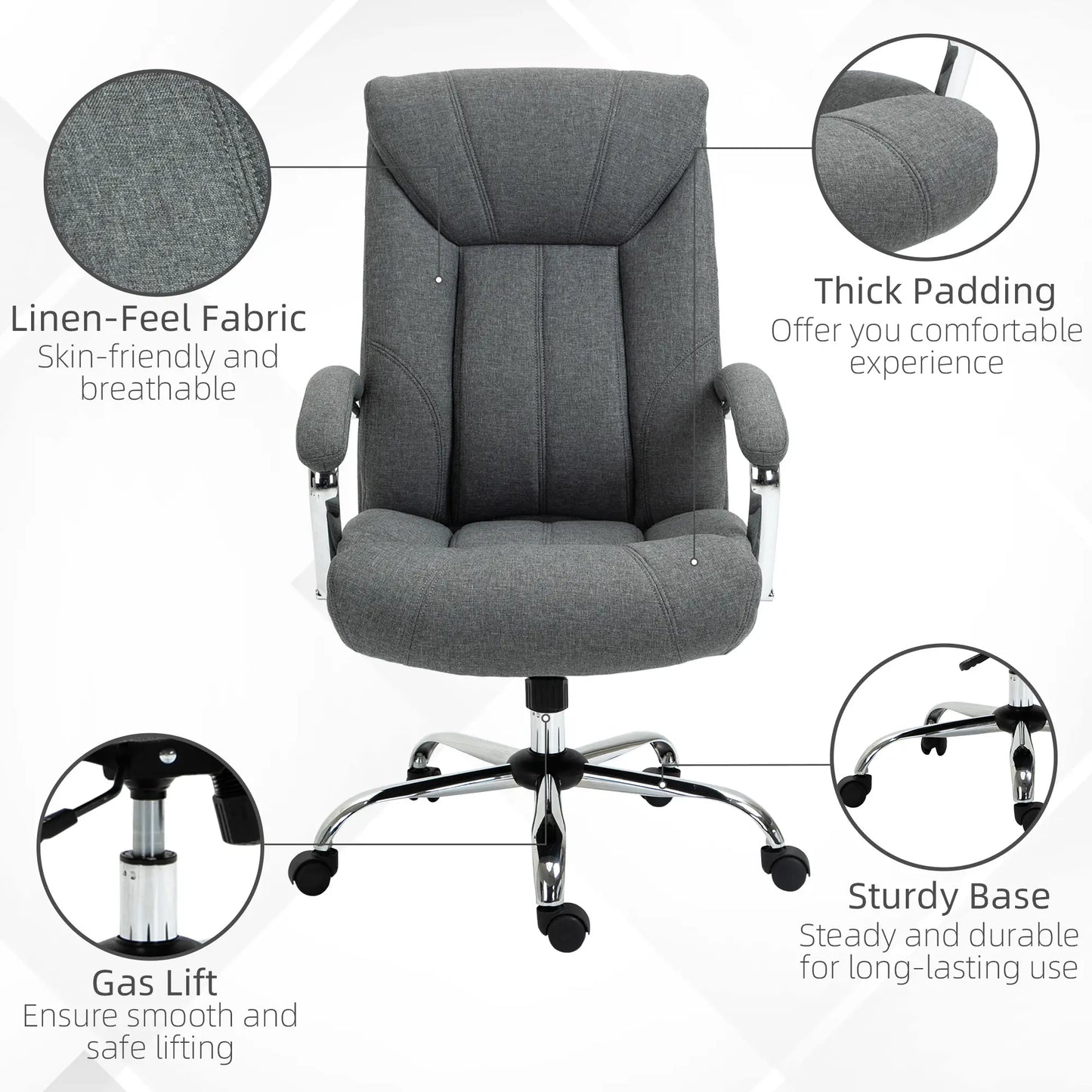 Ergonomic High Back Swivel Office Chair, Adjustable Height, Linen Fabric, Grey Executive & Manager Chairs at Gallery Canada