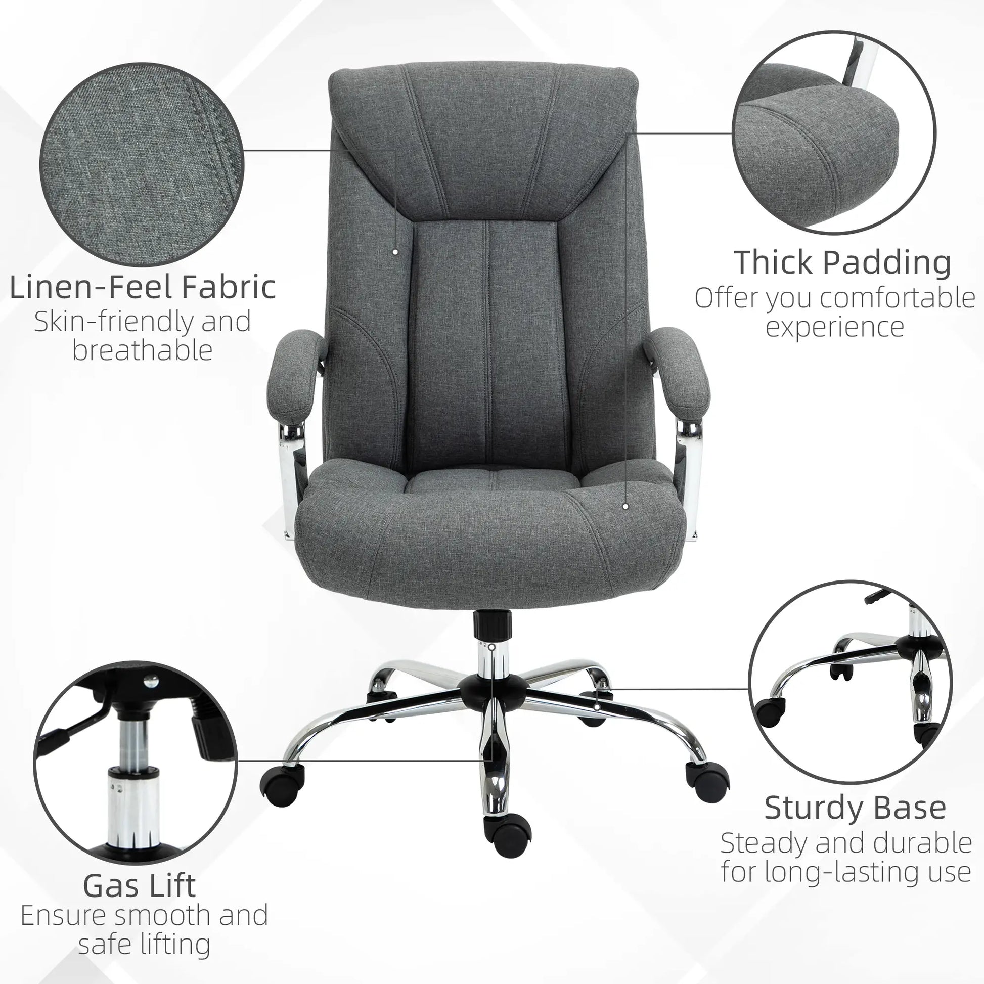 Ergonomic High Back Swivel Office Chair, Adjustable Height, Linen Fabric, Grey Executive & Manager Chairs at Gallery Canada