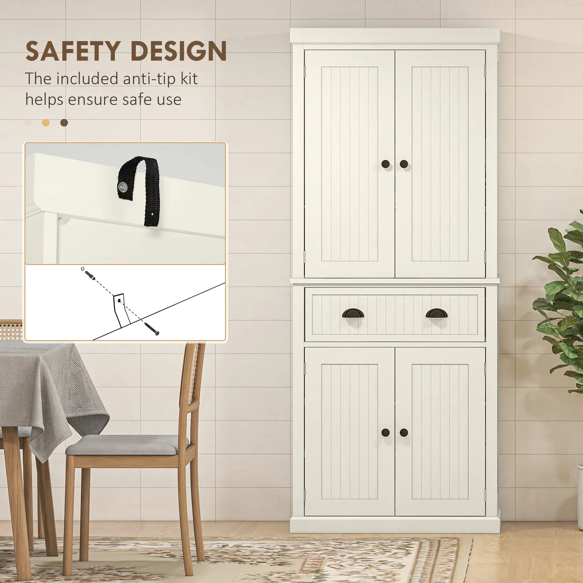 72" Kitchen Pantry, Storage Cabinet with Drawer, Doors, Cream White Kitchen Pantry Cabinets at Gallery Canada