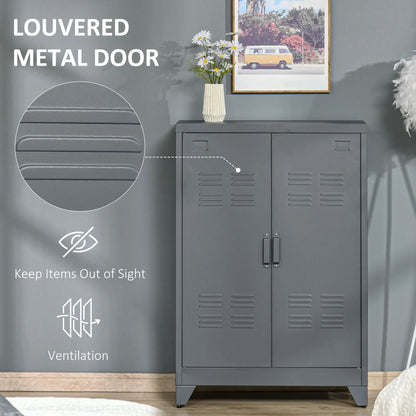 Metal Storage Cabinet, 2 Louvered Doors, Adjustable Shelves, Grey Storage Cabinets at Gallery Canada