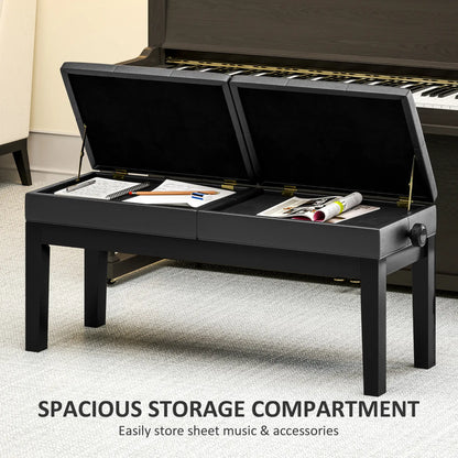 Height Adjustable Piano Bench with Storage, PU Leather Tufted, Black Piano Benches at Gallery Canada