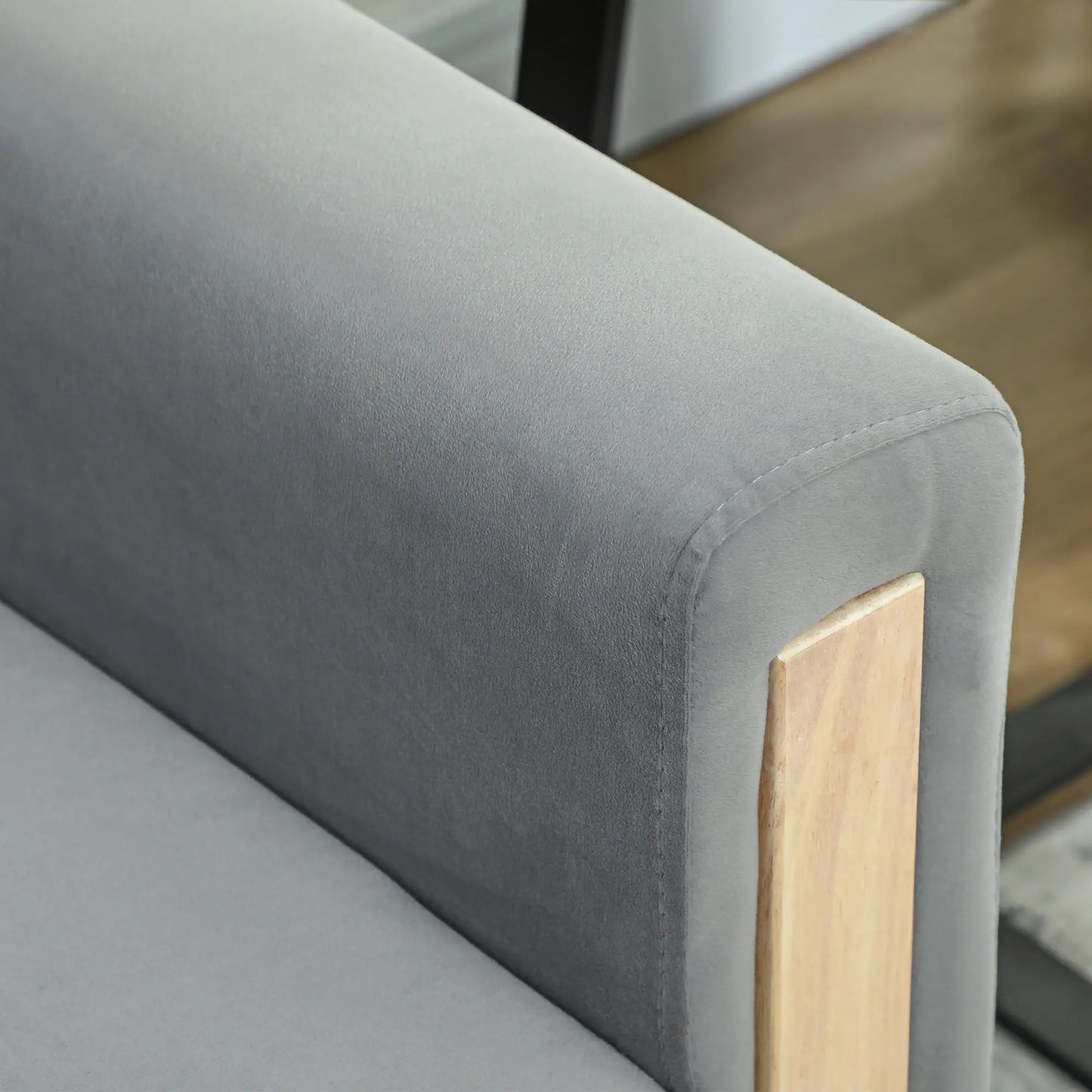 53" Loveseat Sofa, 2 Seater with Wood Legs, Velvet, Grey 2-Seater Sofas at Gallery Canada