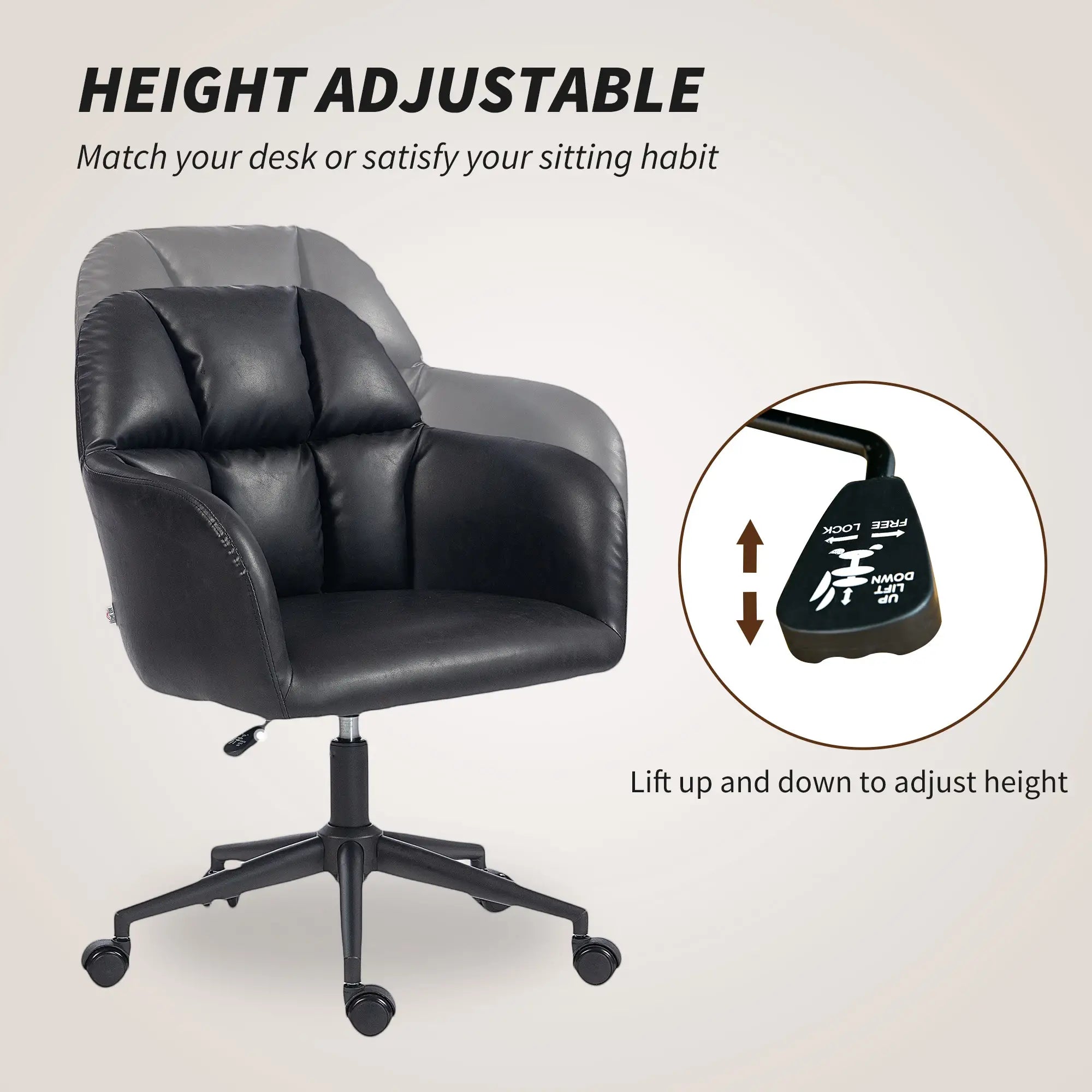 Swivel Office Chair, Faux Leather, Adjustable Height, Black Task Chairs at Gallery Canada