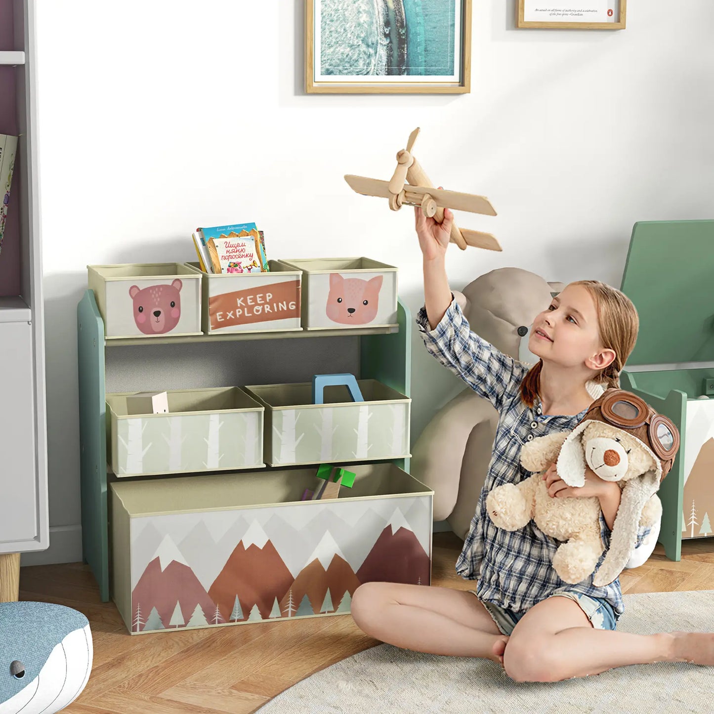 Toy Organizer With 6 Storage Bins, 25" x 12" x 26", Green Baby & Kids Storage at Gallery Canada
