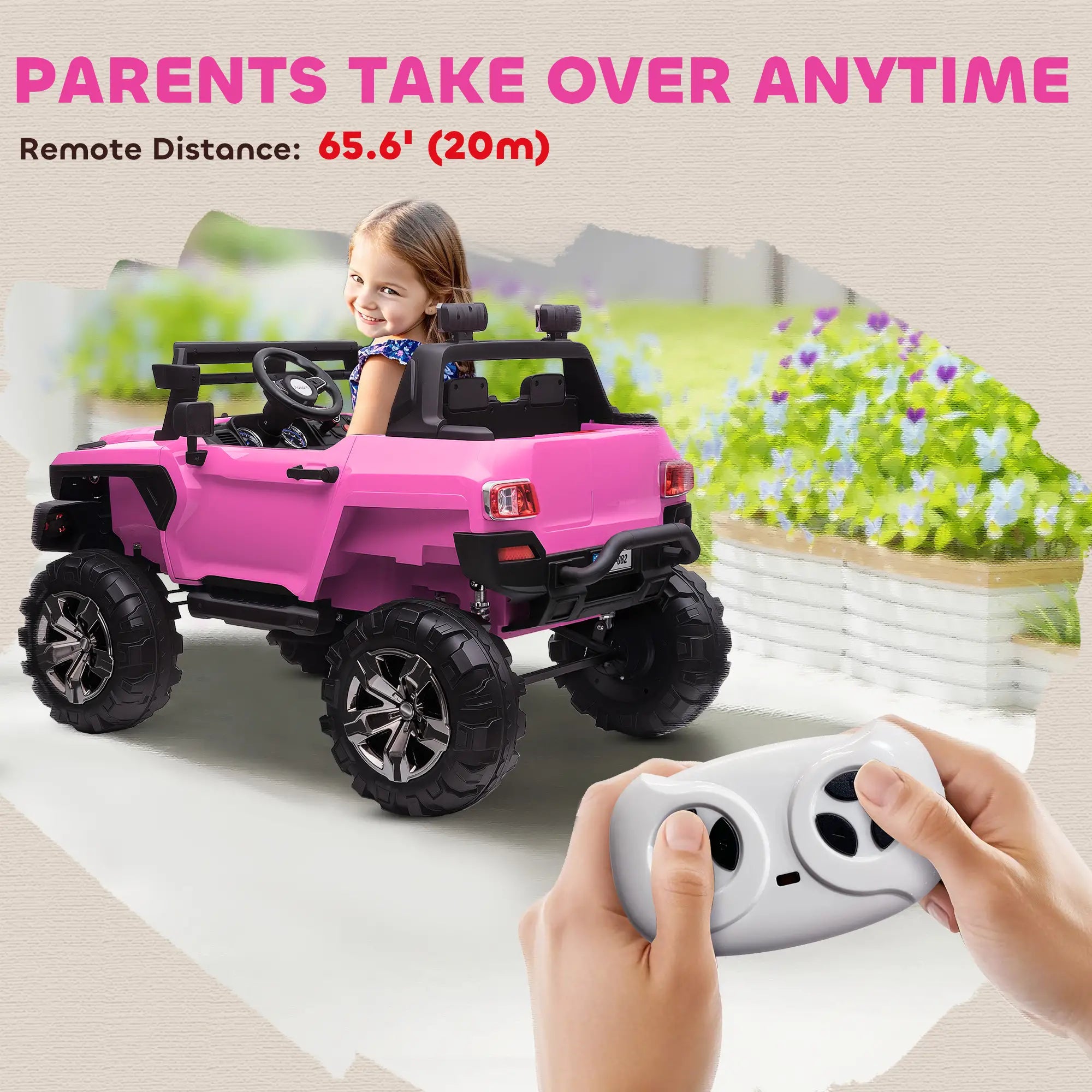 2-Seater Kids Police Car, 12V 7AH Remote Control, Pink Electric Toy Cars at Gallery Canada