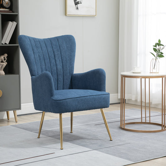 Velvet Accent Chairs, Modern Living Room Chair, Tall Back Leisures Chair with Steel Legs for Bedroom, Dinning Room, Waiting Room, Blue - Gallery Canada