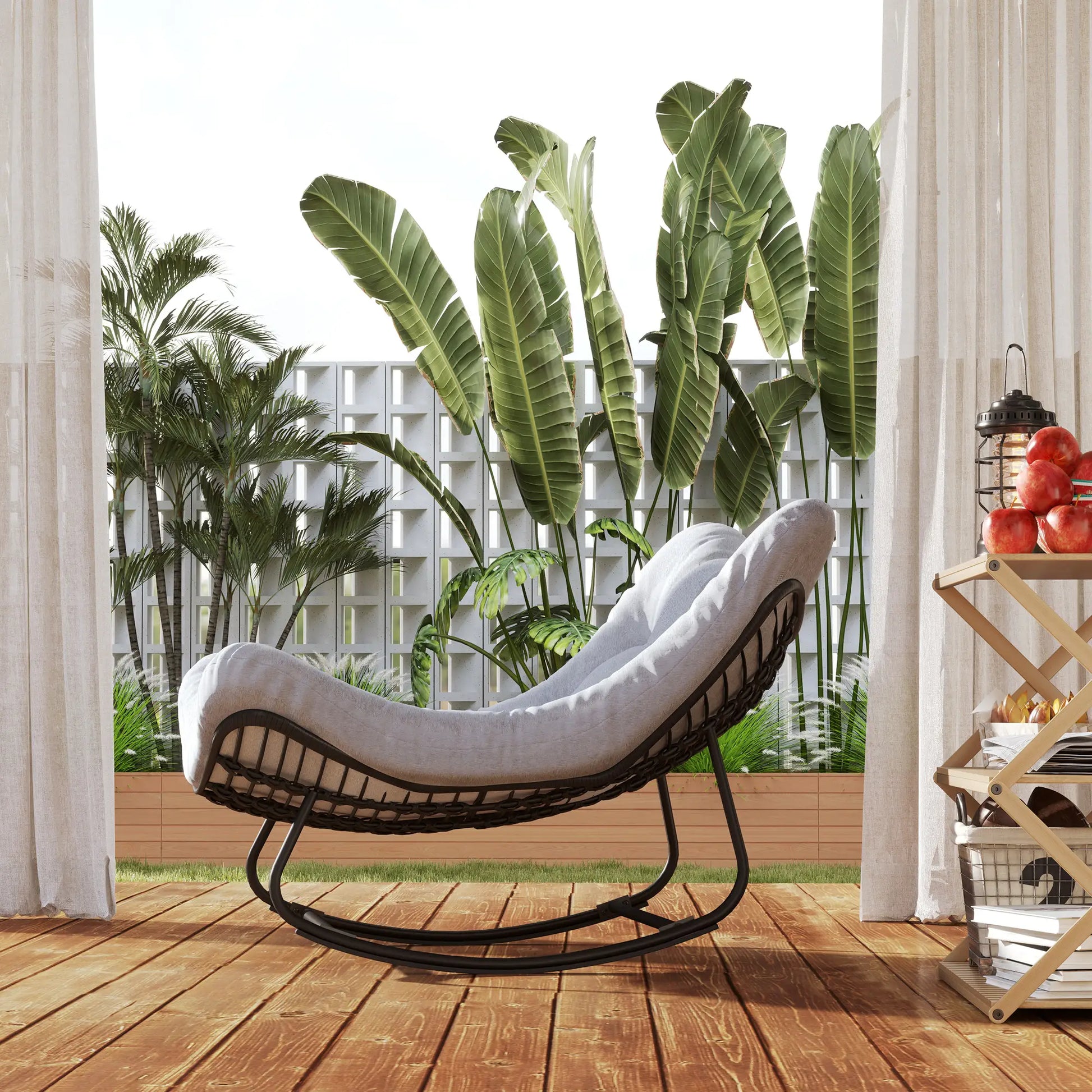 Oversized Rattan Egg Chair, Outdoor Rocking Chair with Cushion, Dark Grey Patio Chairs at Gallery Canada