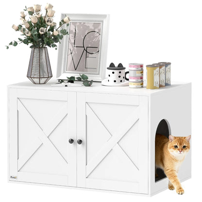 Cat Litter Box Enclosure, Double Doors, Handles, 31.5" x 21" x 20", White Cat Litter Box Enclosures at Gallery Canada