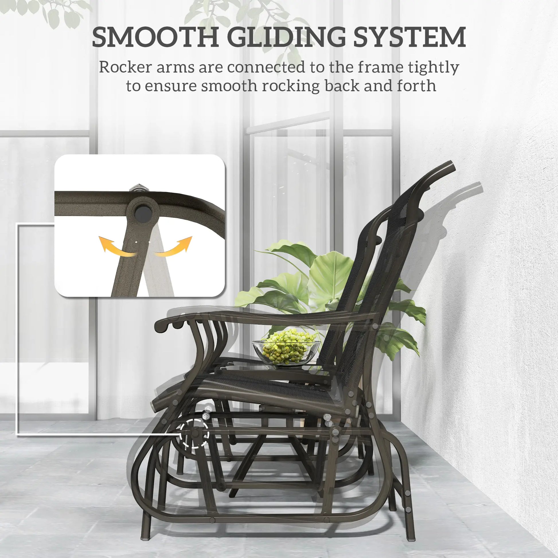 3PCs Gliding Rocking Chair, Bistro Tea Table Set, Black Outdoor Gliders at Gallery Canada