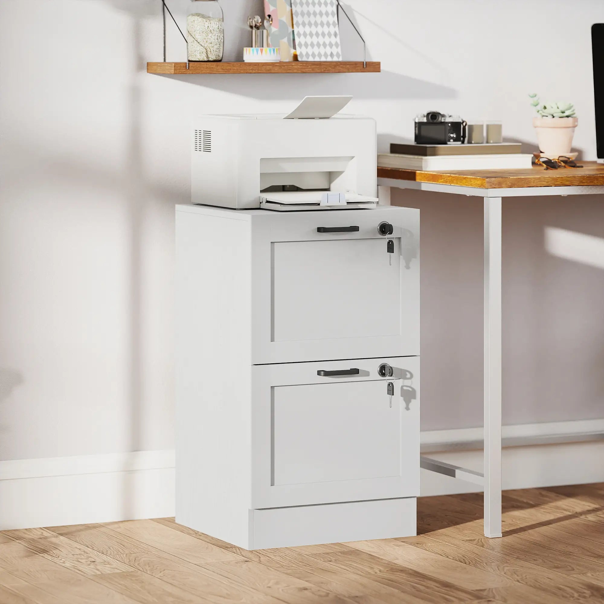 Vertical Filing Cabinet, 2 Drawers With Lock, A4 Letter Size, White Office Cabinets & Cupboards at Gallery Canada
