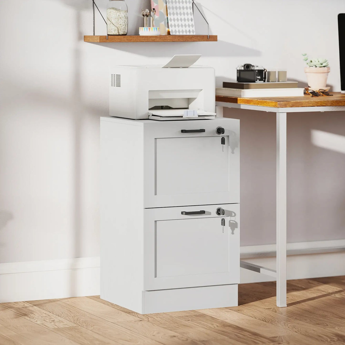 Vertical Filing Cabinet, 2 Drawers With Lock, A4 Letter Size, White Office Cabinets & Cupboards at Gallery Canada