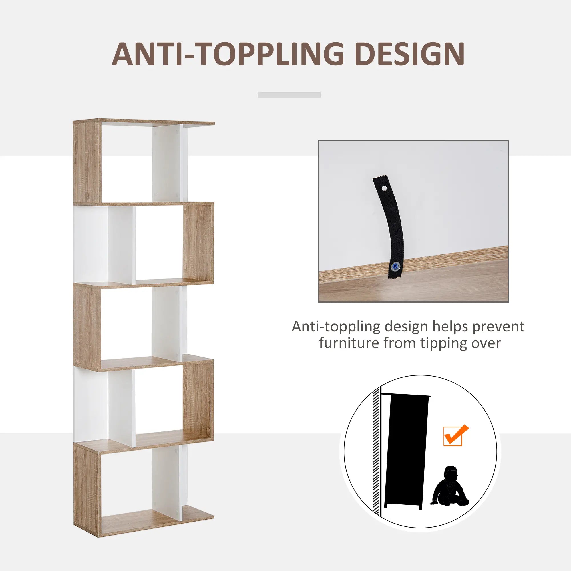 5-Tier Geometric Bookcase, Modern Room Divider, White Display Bookshelves at Gallery Canada
